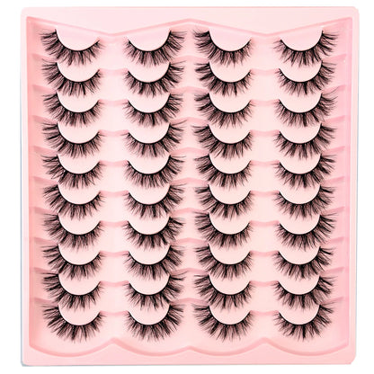 New 20 Pairs False Lashes 5D Faux Mink Lashes Fluffy Soft Volume Natural Eyelashes Cross Eyelashes Lashes Reusable Makeup cils