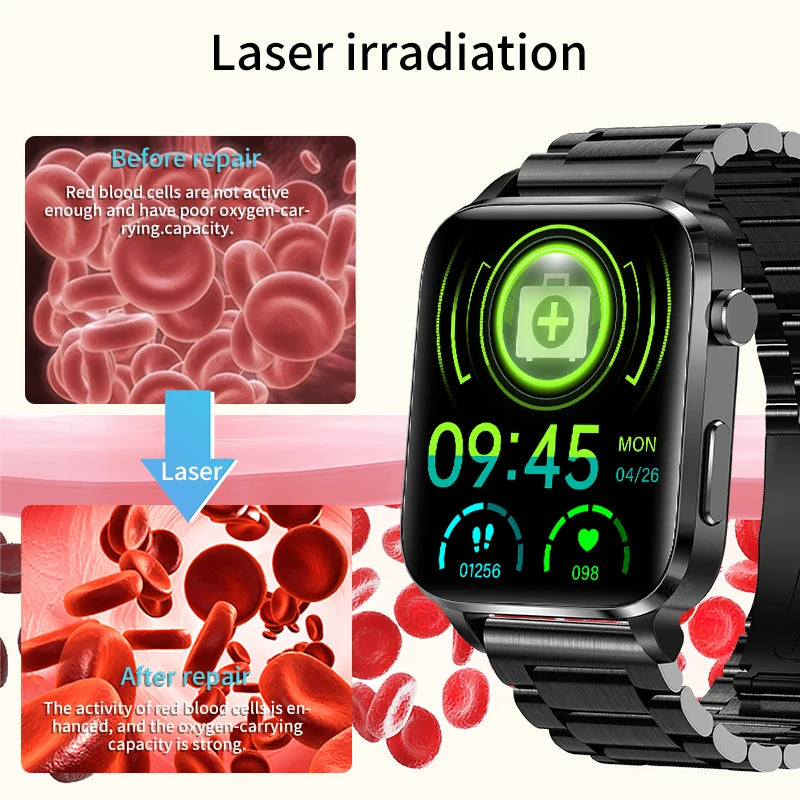 LIGE New Medical Health Smart Watch Men Laser Treatment Health Blood Pressure Sport Smartwatch Women Glucometer Watch Waterproof