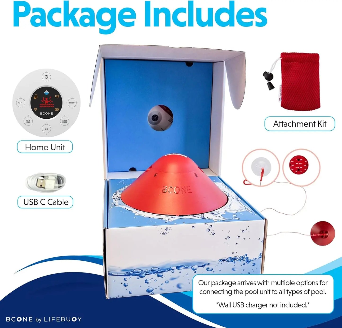 BCone Smart Floating Pool Safety Alarm System, Compatible with Alexa, Wi-Fi Connectivity, App Control from Anywhere. Powerfully