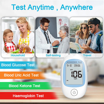 4 in 1 Multifunction Monitor Hemoglobin Blood Ketone Glucose Uric Acid Meter Test Strip HB Anemia Test Blood Sugar Diabetes Gout