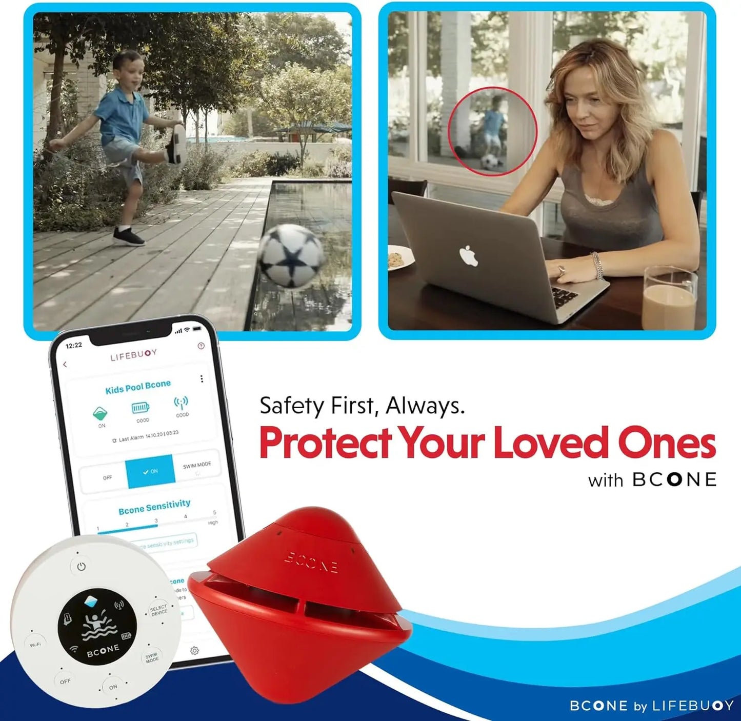 BCone Smart Floating Pool Safety Alarm System, Compatible with Alexa, Wi-Fi Connectivity, App Control from Anywhere. Powerfully